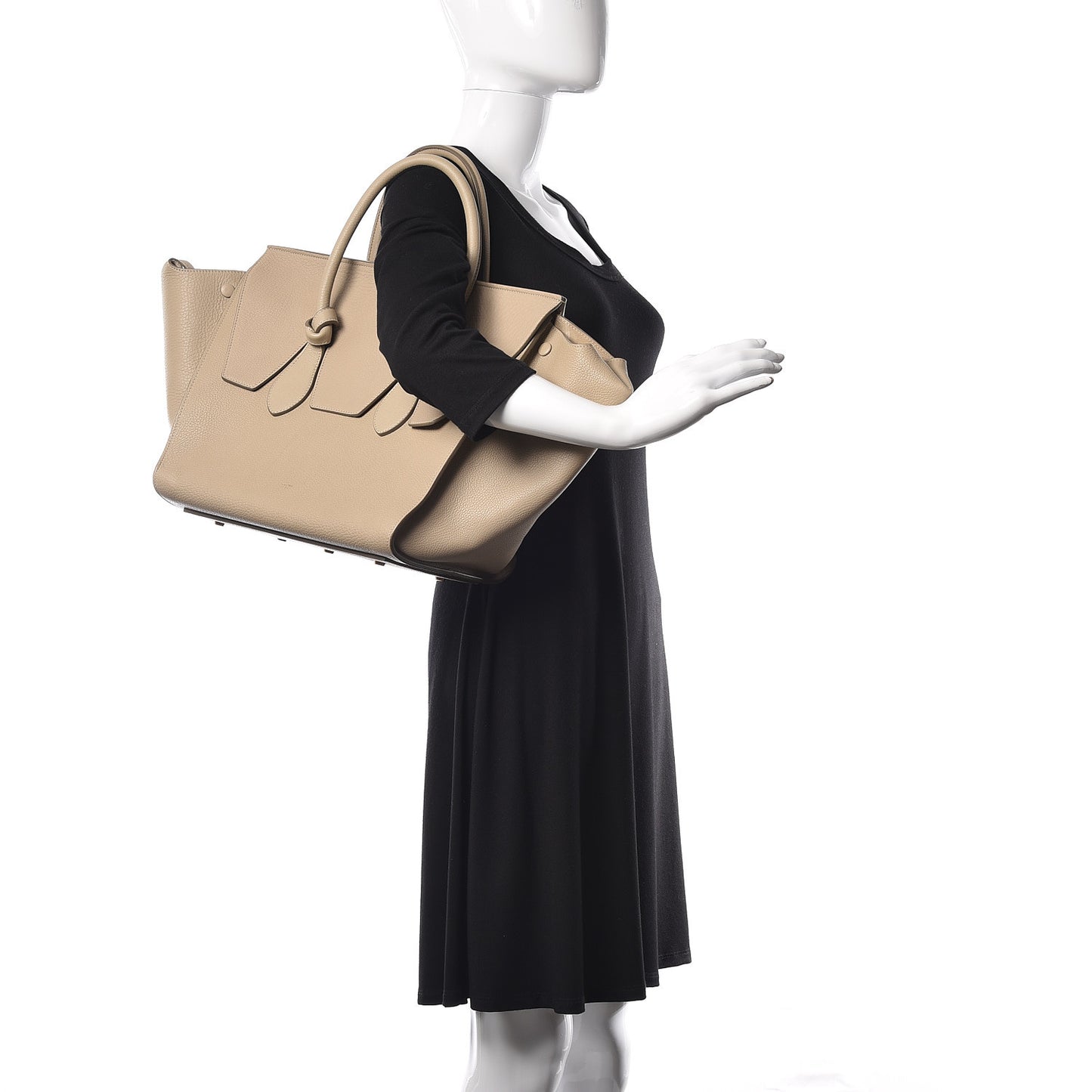 Crisped Calfskin Medium Tie Knot Tote Light Taupe