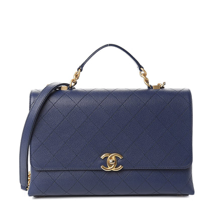 Chanel Grained Calfskin Stitched Flap Navy Blue 1 of 13