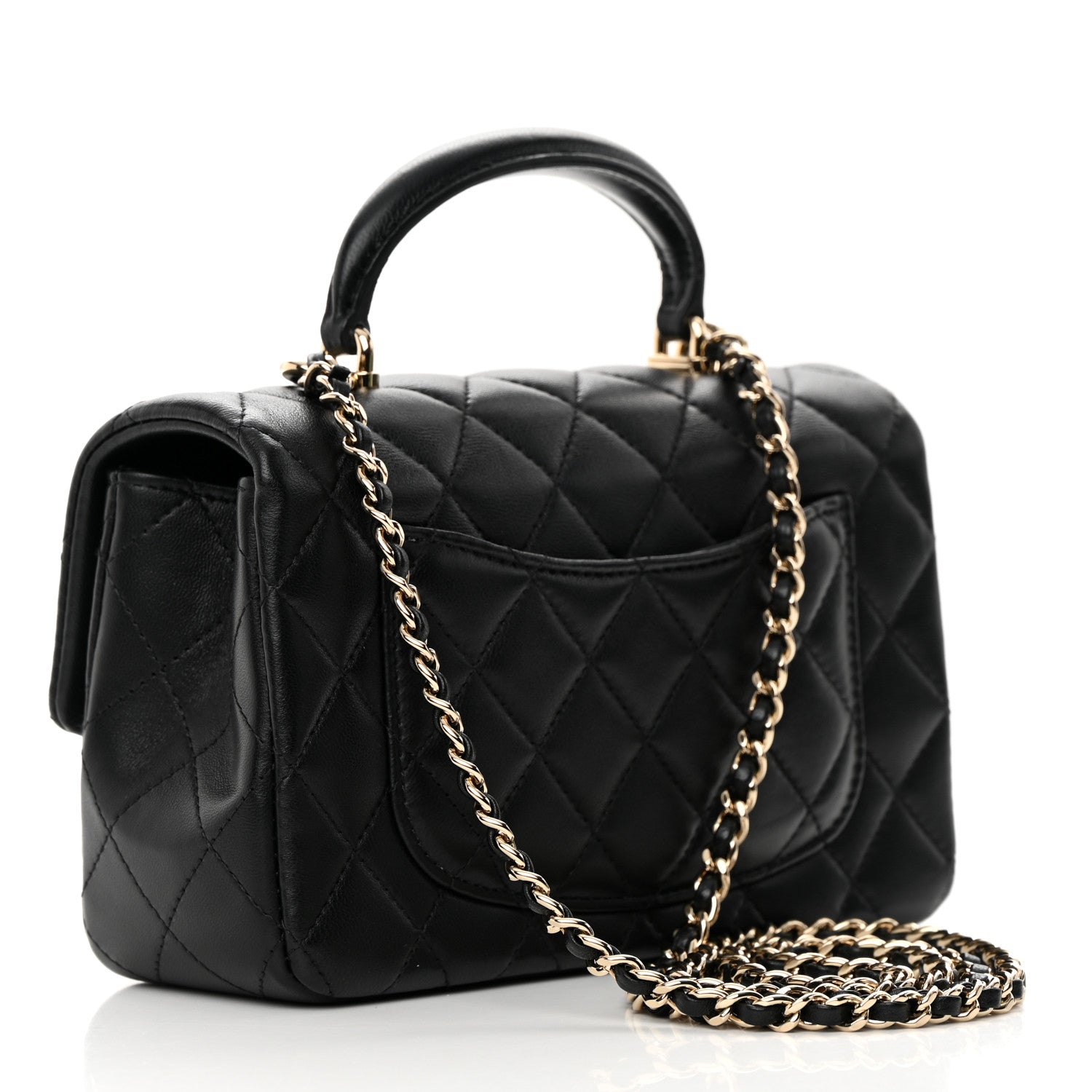 Chanel Lambskin Quilted Mini Top Handle Rectangular Flap Black 3 of 14