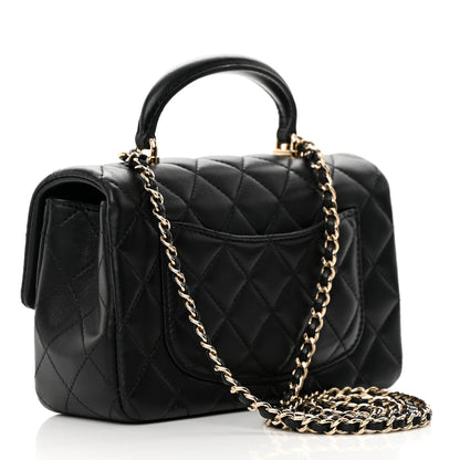 Chanel Lambskin Quilted Mini Top Handle Rectangular Flap Black 3 of 14