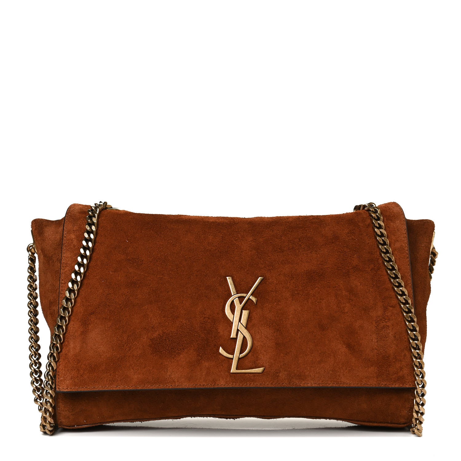 Saint Laurent Calfskin Crocodile Embossed Suede Medium Reversible Monogram Kate Satchel Military Taupe 2 of 16