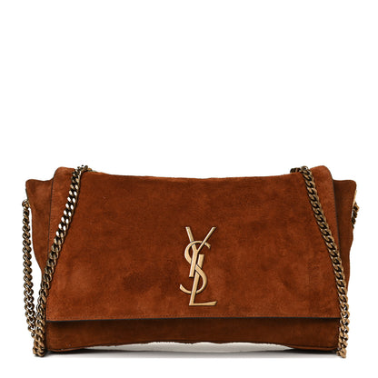 Saint Laurent Calfskin Crocodile Embossed Suede Medium Reversible Monogram Kate Satchel Military Taupe 2 of 16