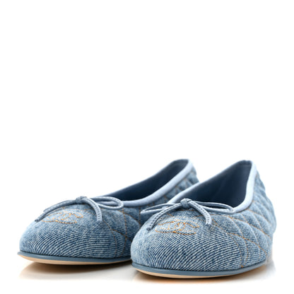 Chanel Denim Quilted CC Cap Toe Ballerina Flats 38.5 Light Blue 4 of 10