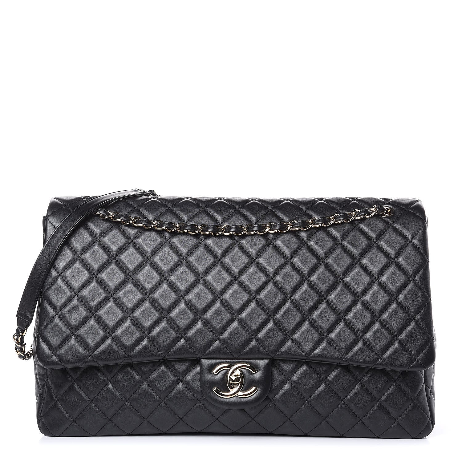 Chanel Metallized Calfskin Quilted XXL Travel Flap Bag Black 1 of 10