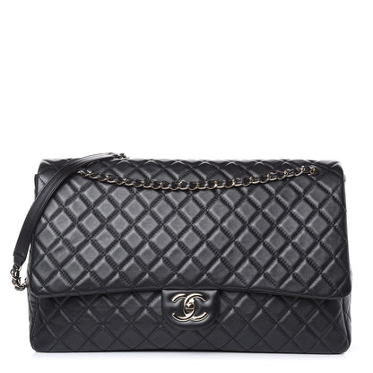 Chanel Metallized Calfskin Quilted XXL Travel Flap Bag Black 1 of 10