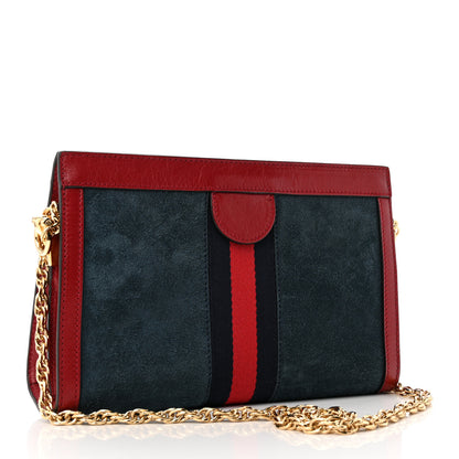 Gucci Suede Calfskin Web Small Ophidia Chain Shoulder Bag New Blue Romantic Cherry 3 of 10