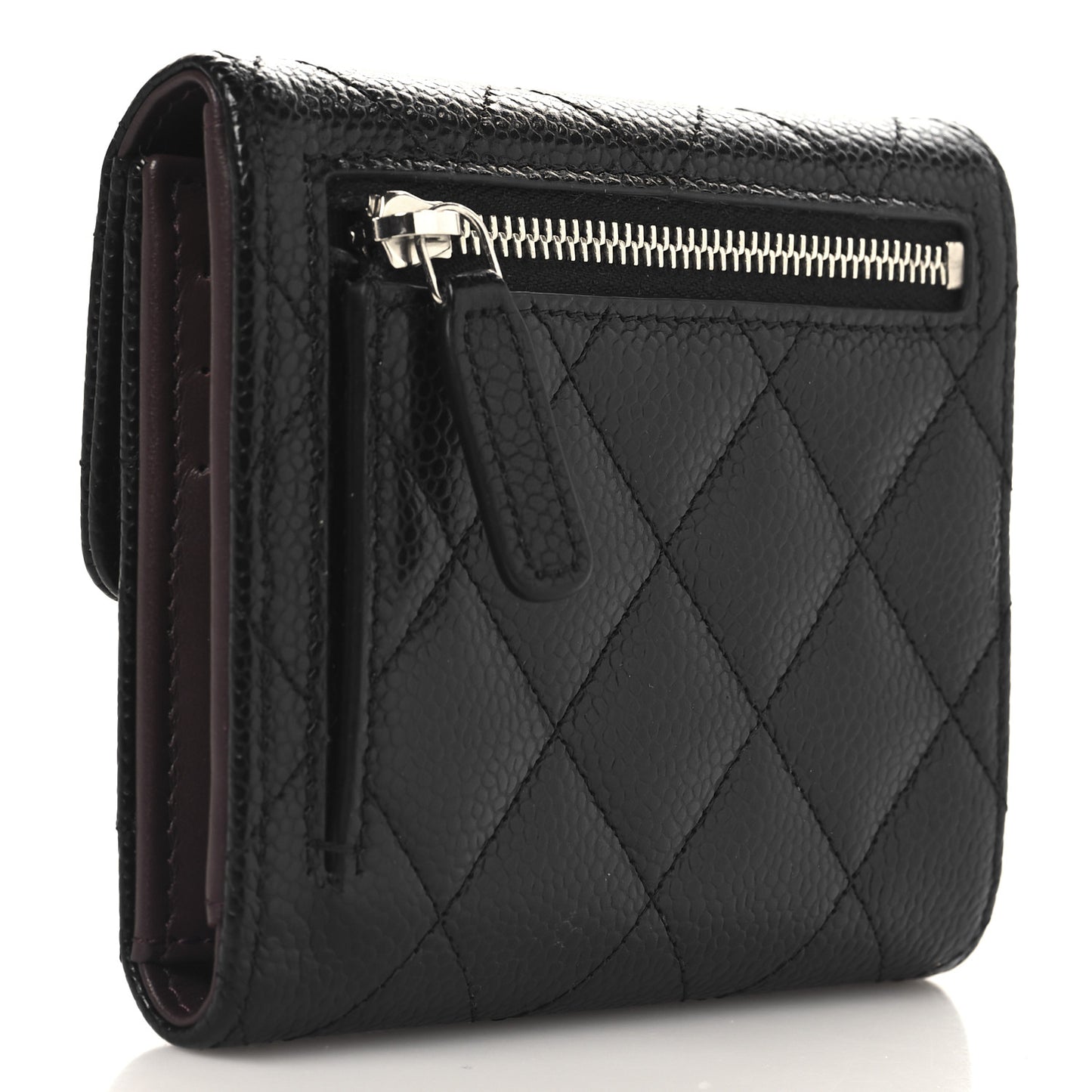 Caviar Quilted Compact Flap Wallet Black