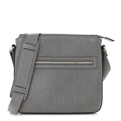 Gucci Calfskin GG Tennis Embossed Small Flat Messenger Bag Grey 1 of 9