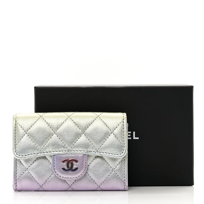Chanel Gradient Metallic Calfskin Quilted Flap Card Holder Wallet Silver Blue Yellow Purple 9 of 9