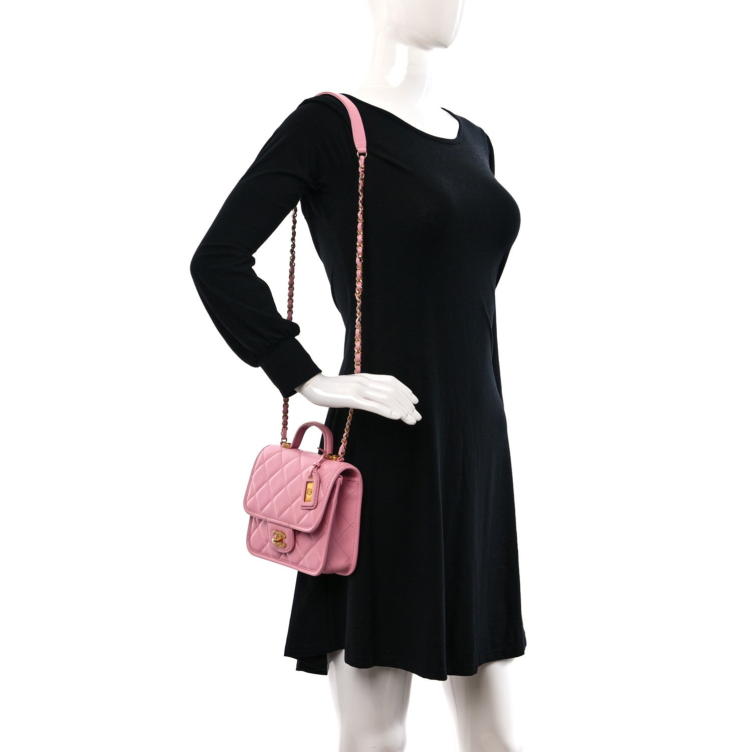 Chanel Caviar School Memory Mini Top Handle Flap Pink 2 of 9