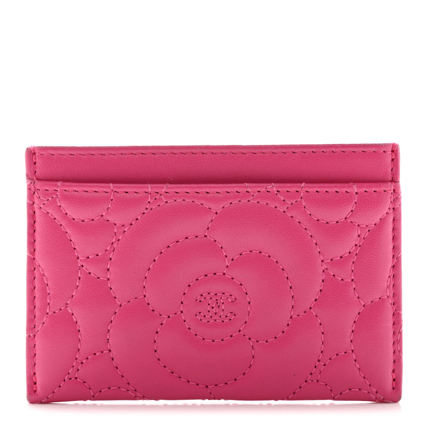 Chanel Lambskin Camellia Embossed Card Holder Fuchsia 1 of 13