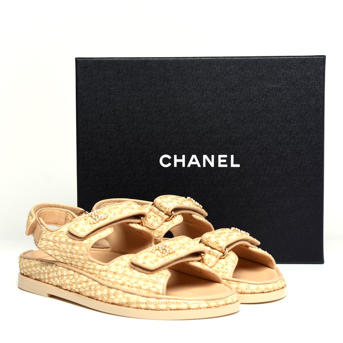 Braided Fabric Velcro Dad Sandals 39.5 Beige