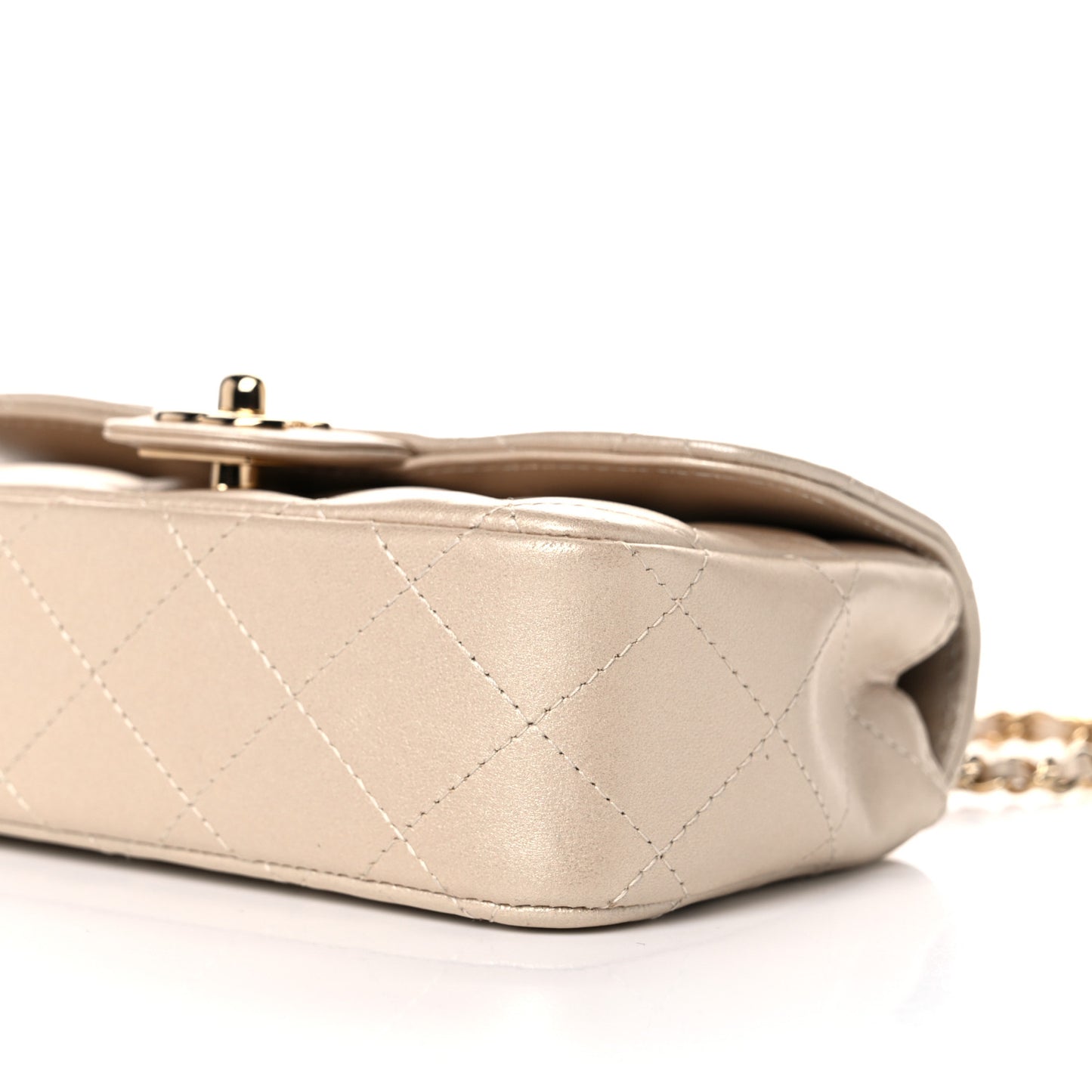 Metallic Lambskin Quilted Extra Mini V For Victory Flap Light Gold