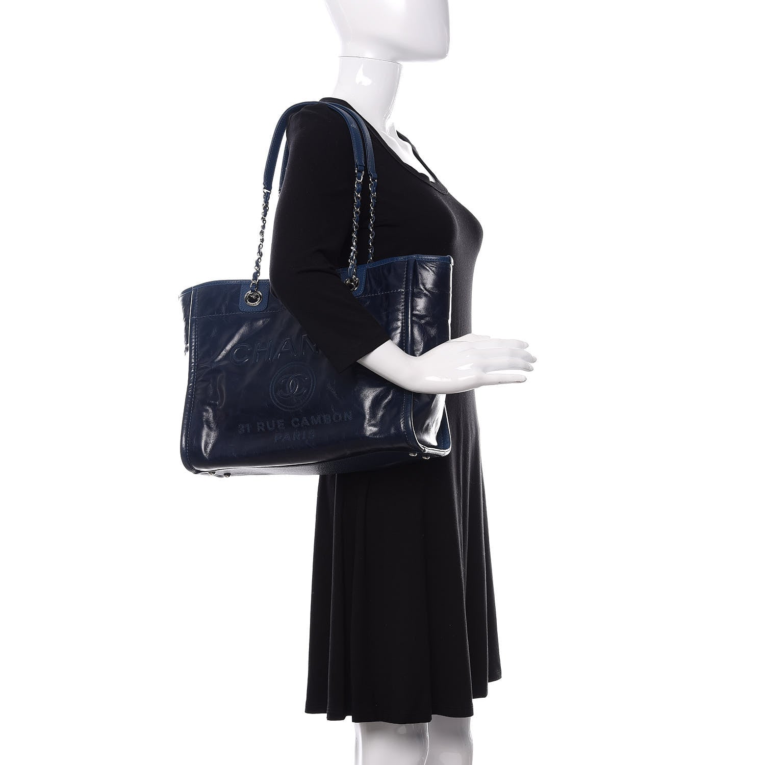 Chanel Glazed Calfskin Small Deauville Tote Blue 2 of 12