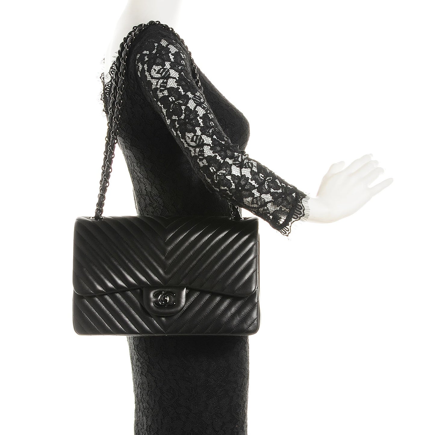 Lambskin Chevron Quilted Jumbo Double Flap So Black