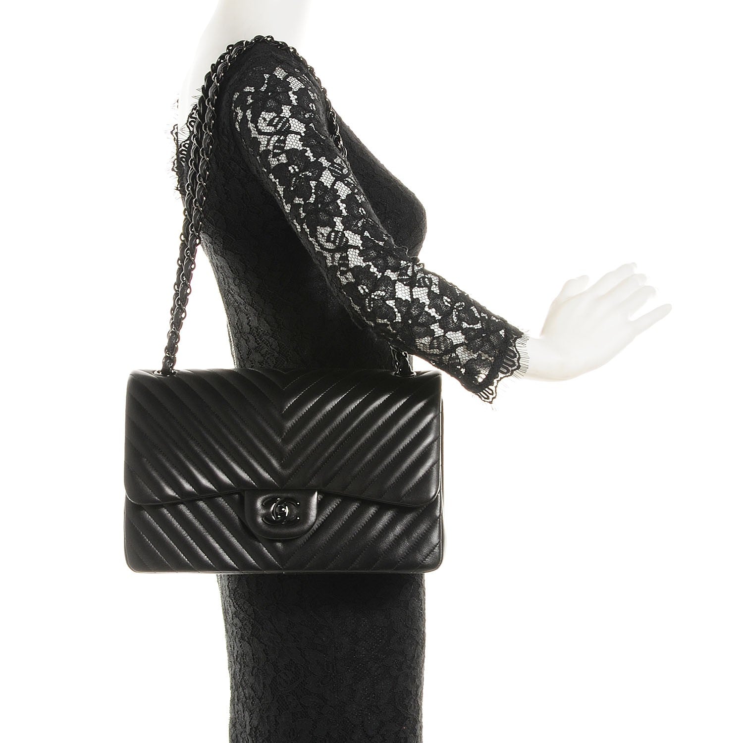 Chanel Lambskin Chevron Quilted Jumbo Double Flap So Black 2 of 9