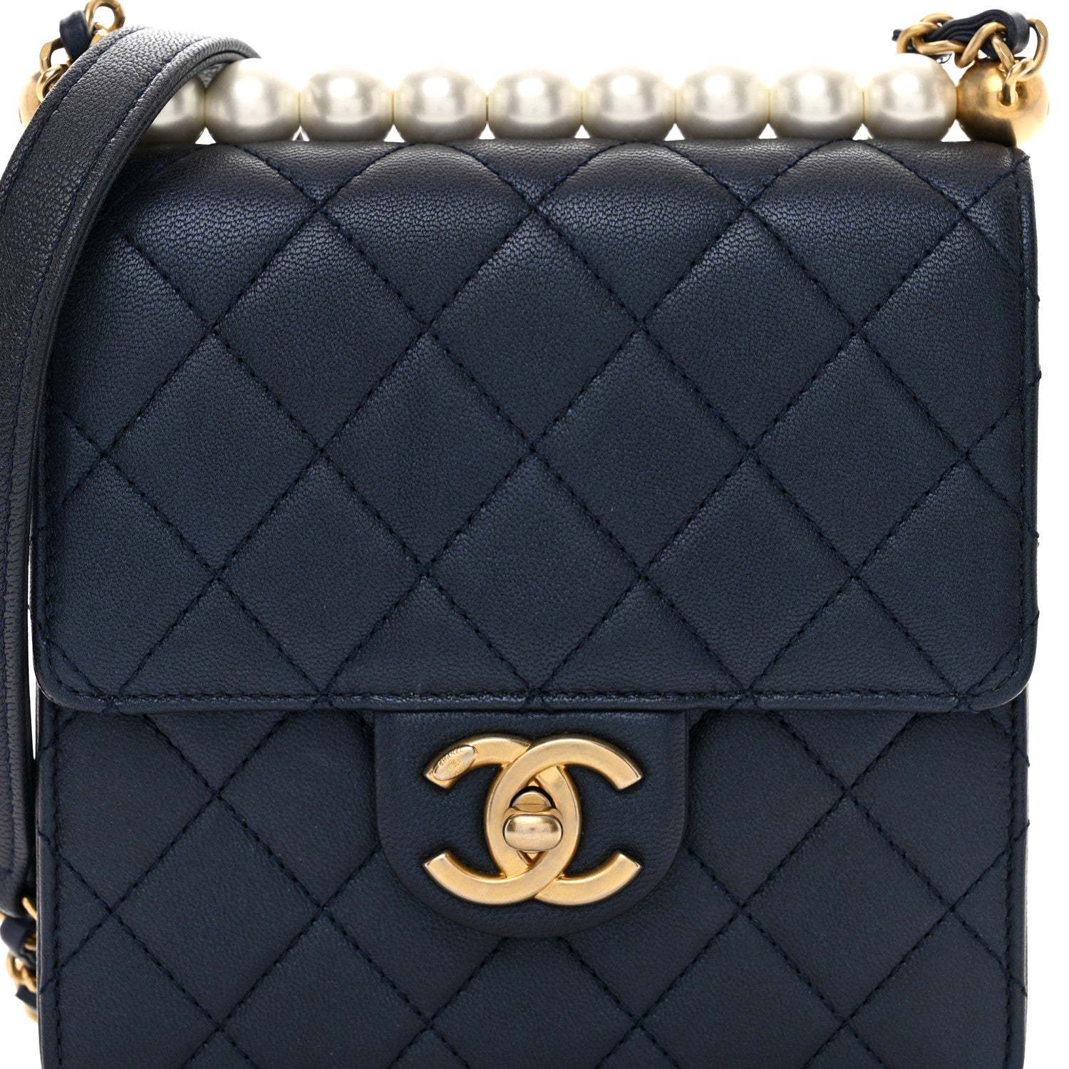 Chanel Iridescent Lambskin Quilted Chic Pearls Flap Navy Blue 5 of 10