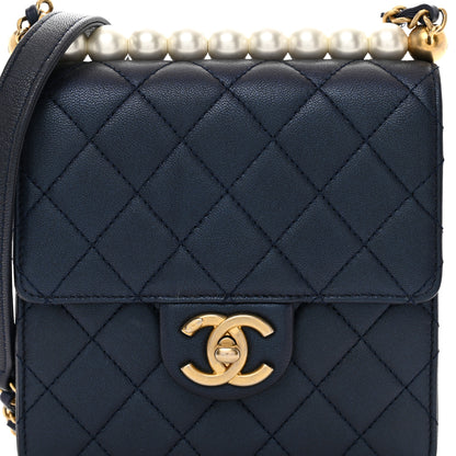 Chanel Iridescent Lambskin Quilted Chic Pearls Flap Navy Blue 5 of 10