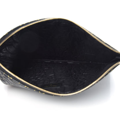 Chanel Lambskin Camellia Embossed Medium Cosmetic Case Black Gold 5 of 7