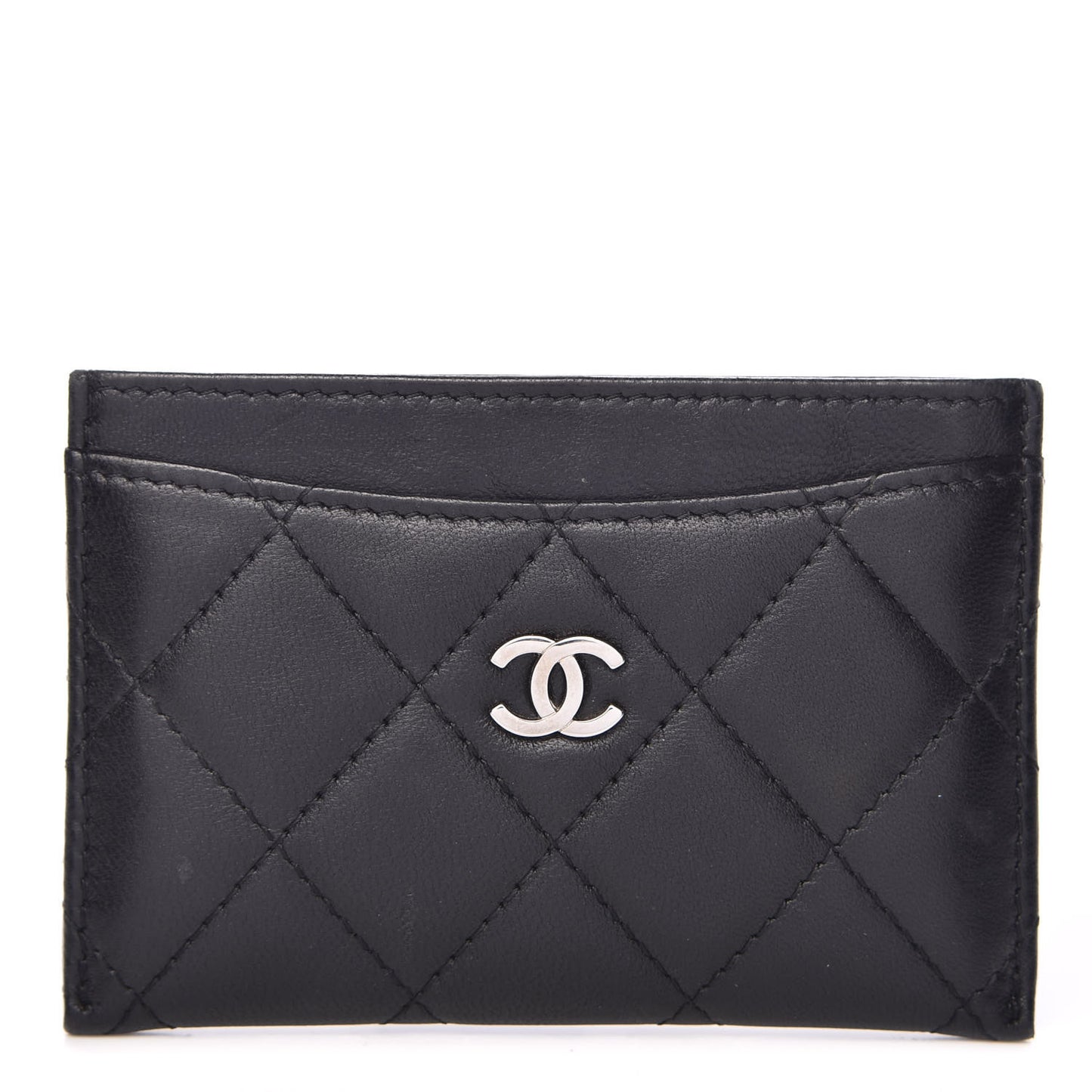 Lambskin Quilted Card Holder Black