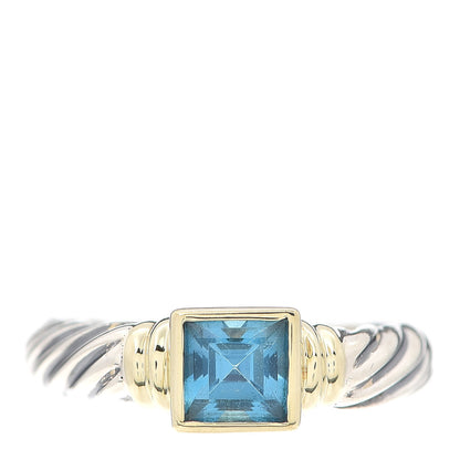 David Yurman Sterling Silver 18K Yellow Gold Blue Topaz Stackable Ring 53 6.25 1 of 6