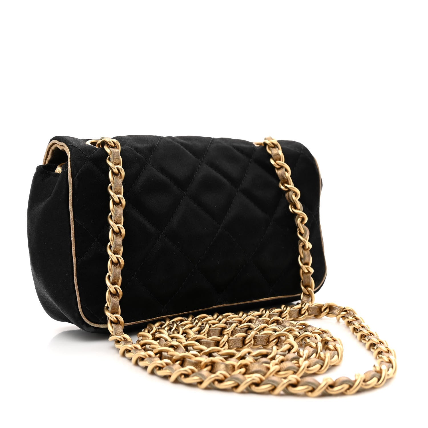 Chanel Satin Quilted Extra Mini Flap Black Gold 3 of 11