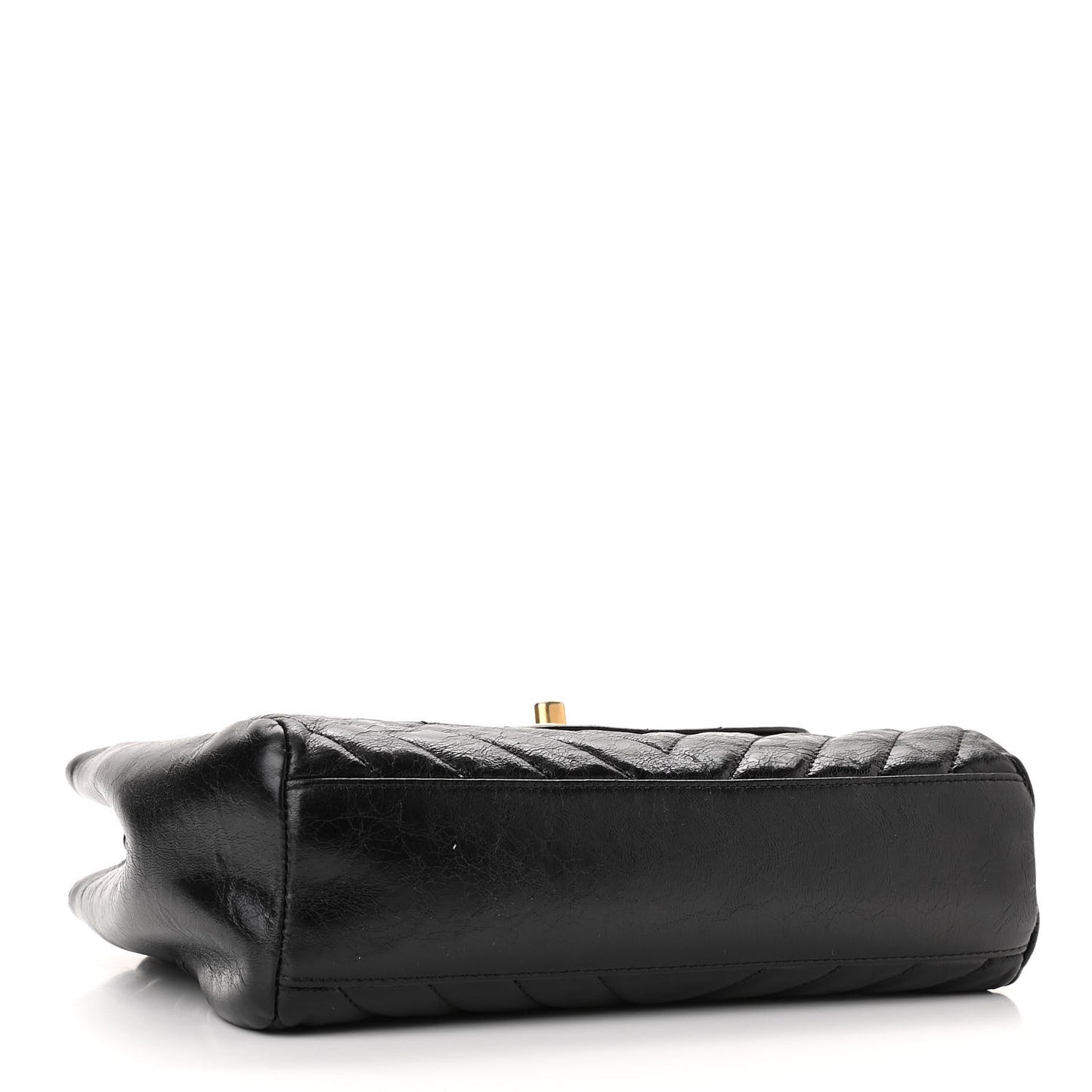 Glazed Calfskin Chevron Quilted Hampton Flap Black