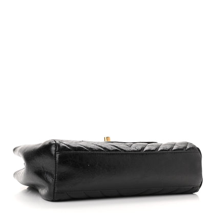Chanel Glazed Calfskin Chevron Quilted Hampton Flap Black 4 of 10