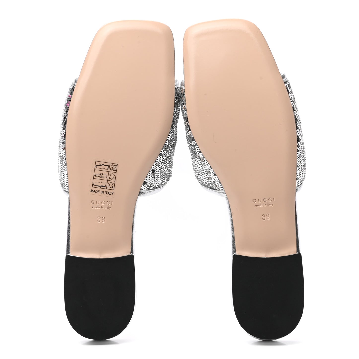 Sequin Metallic Nappa GG Marmont Flat Slide Sandals 39 Silver