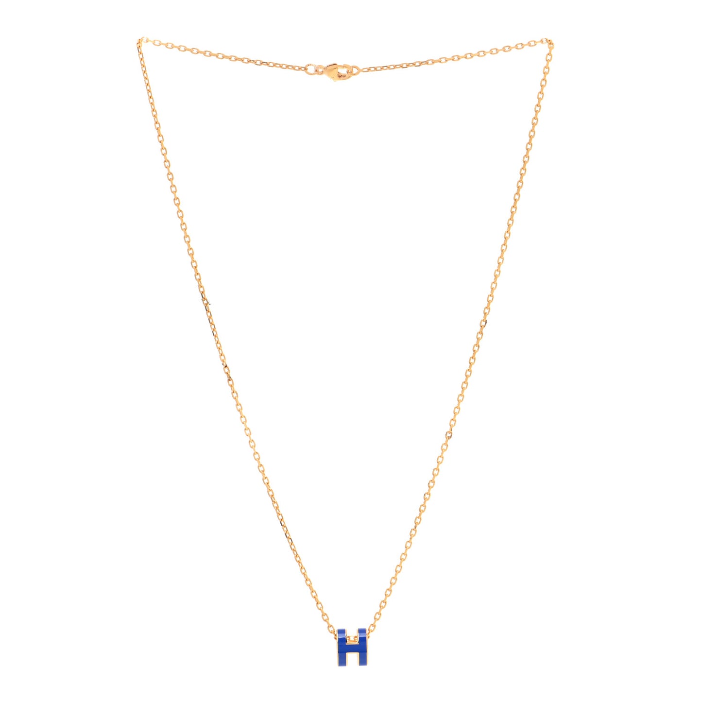Lacquered Gold Mini Pop H Pendant Necklace Blue Electrique