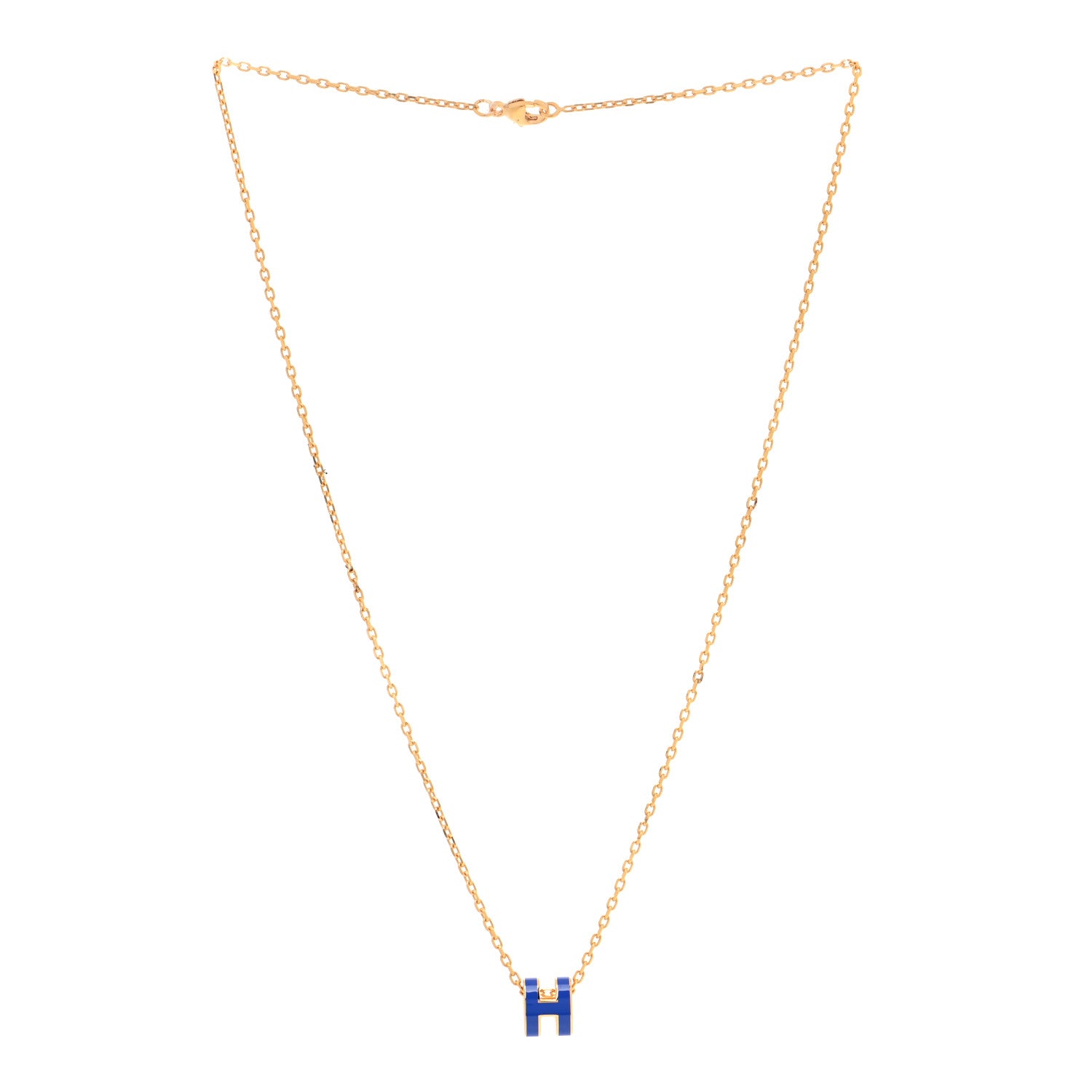 Hermes Lacquered Gold Mini Pop H Pendant Necklace Blue Electrique 3 of 7