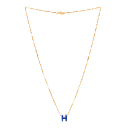 Hermes Lacquered Gold Mini Pop H Pendant Necklace Blue Electrique 3 of 7