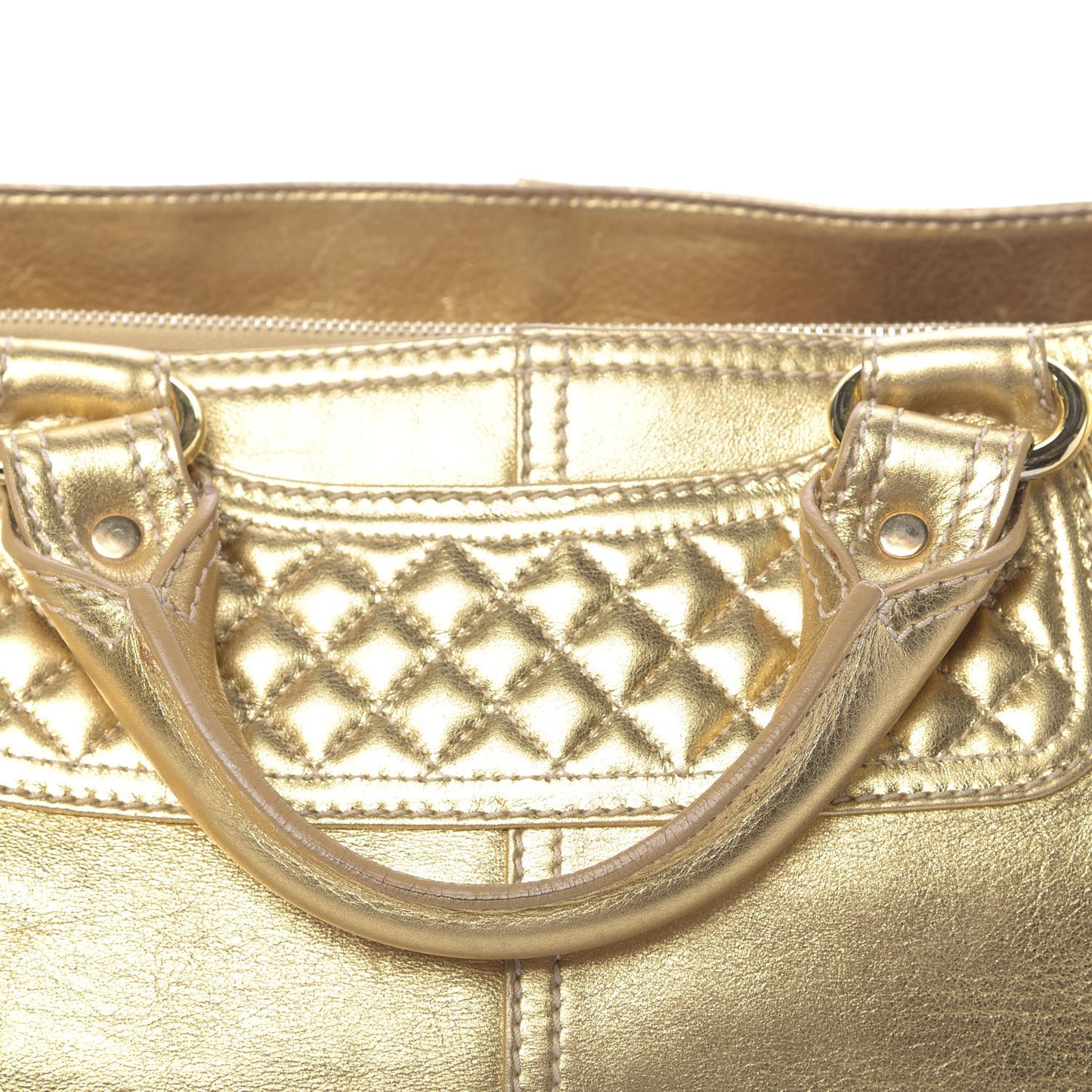 Metallic Lambskin Quilted Boogie Satchel Gold