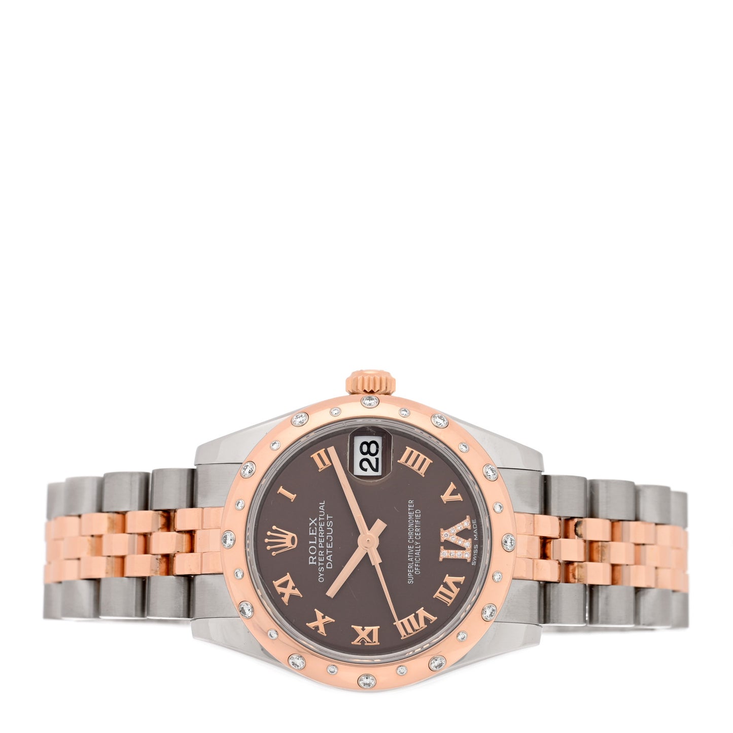 Stainless Steel 18K Everose Gold Diamond 31mm Oyster Perpetual Datejust Watch Chocolate Roman 178341