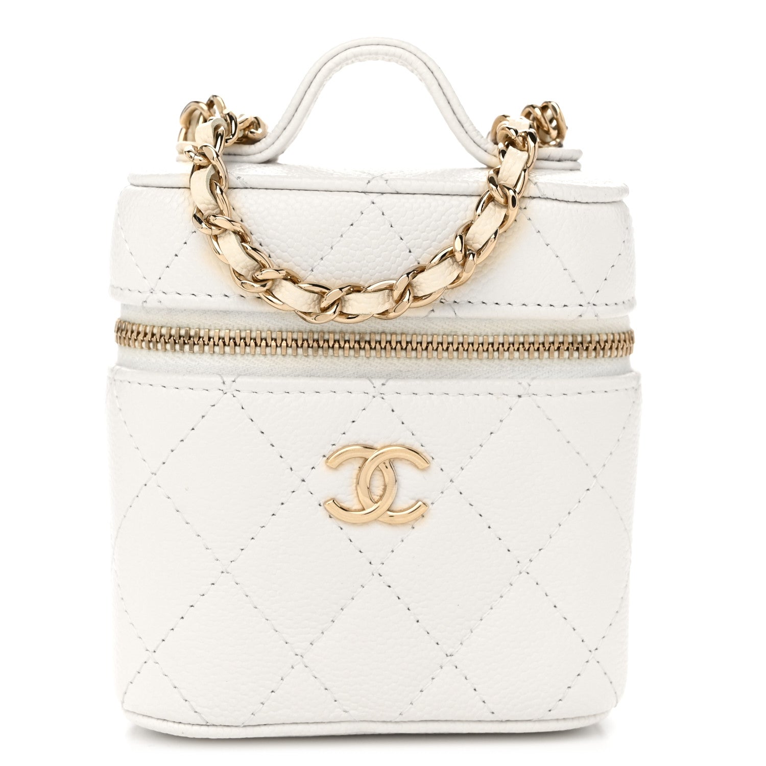 Chanel Caviar Quilted Small Handle With Care Vanity Case With Chain White 1 of 11