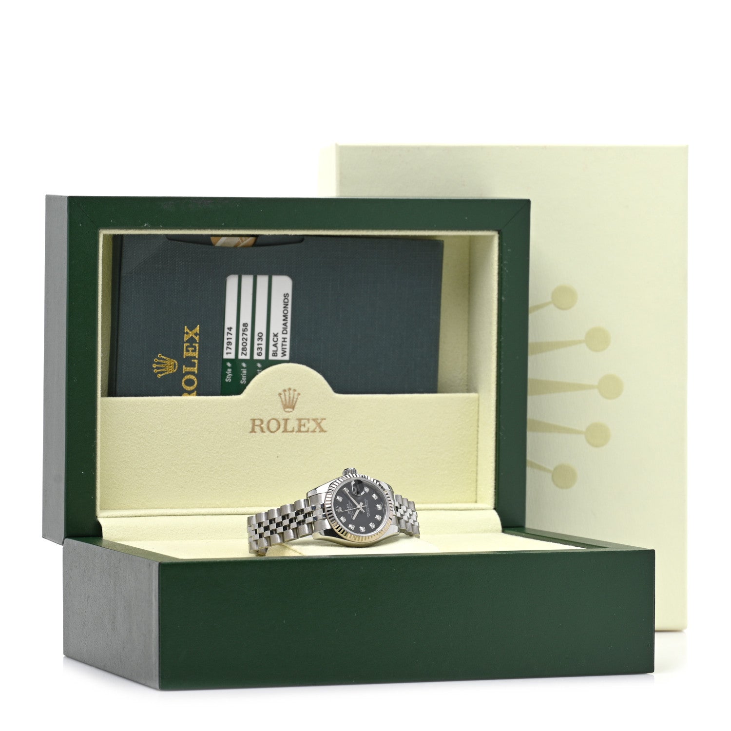 Rolex Stainless Steel 18K White Gold Diamond 26mm Oyster Perpetual Datejust Watch Black 179174 5 of 5