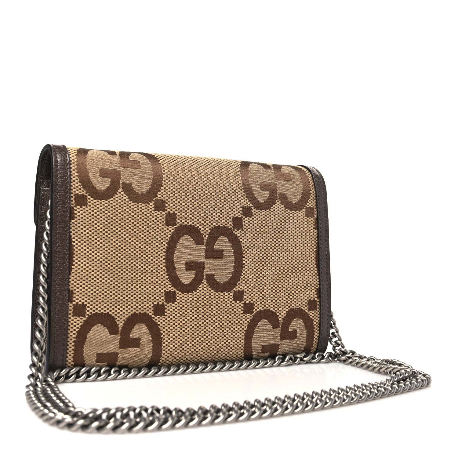 Gucci Monogram Jumbo GG Textured Dollar Calfskin Mini Dionysus Chain Wallet Camel Ebony New Acero 3 of 11