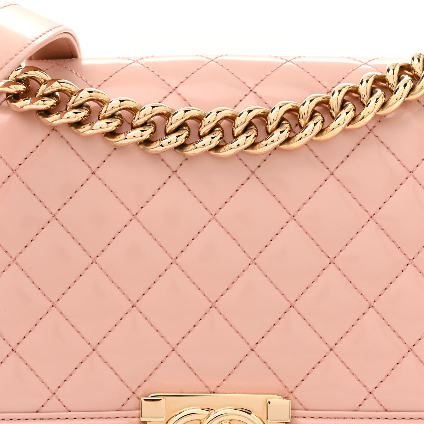 Patent Calfskin Quilted Medium Boy Flap Light Pink Light Pink