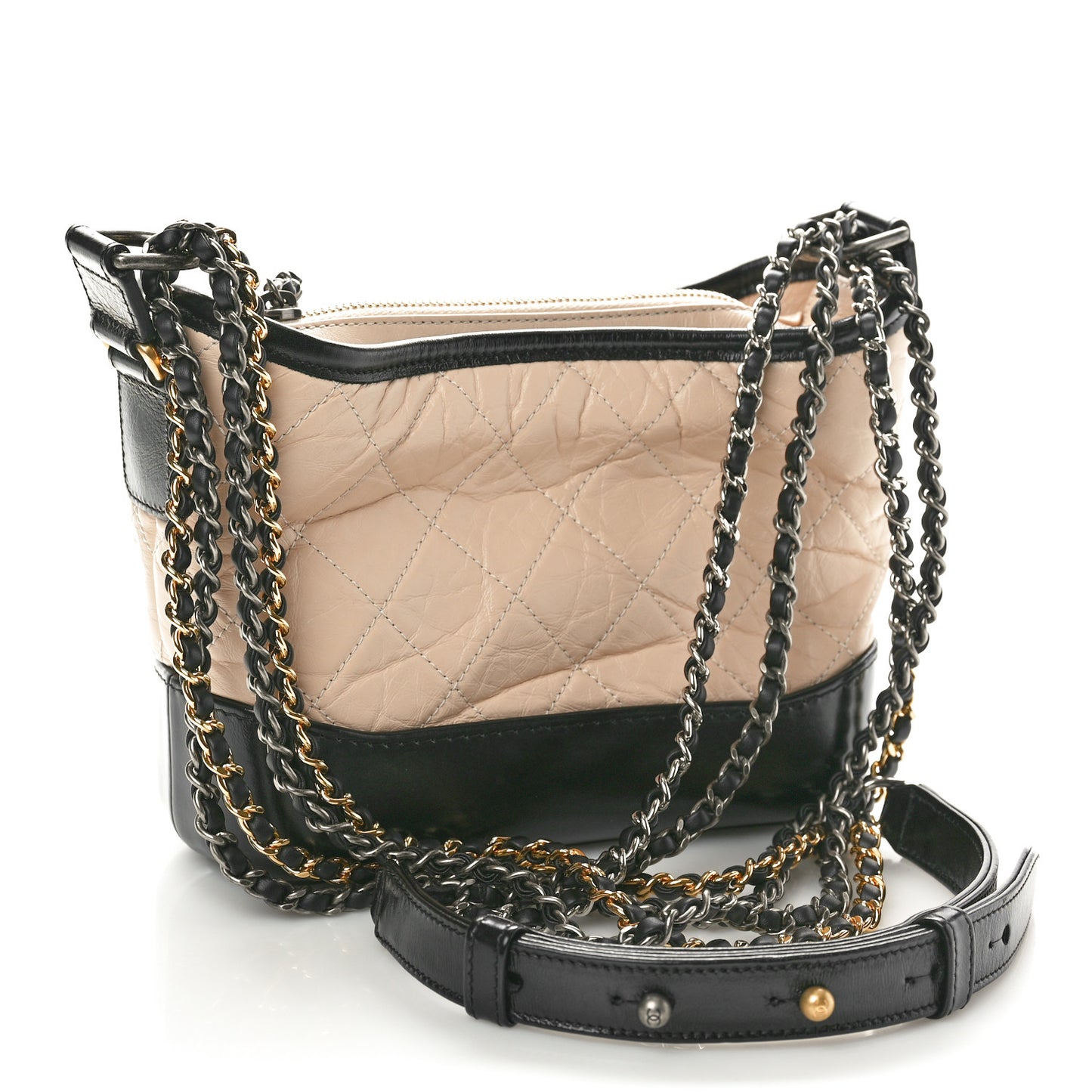 Aged Calfskin Quilted Small Gabrielle Hobo Beige Black