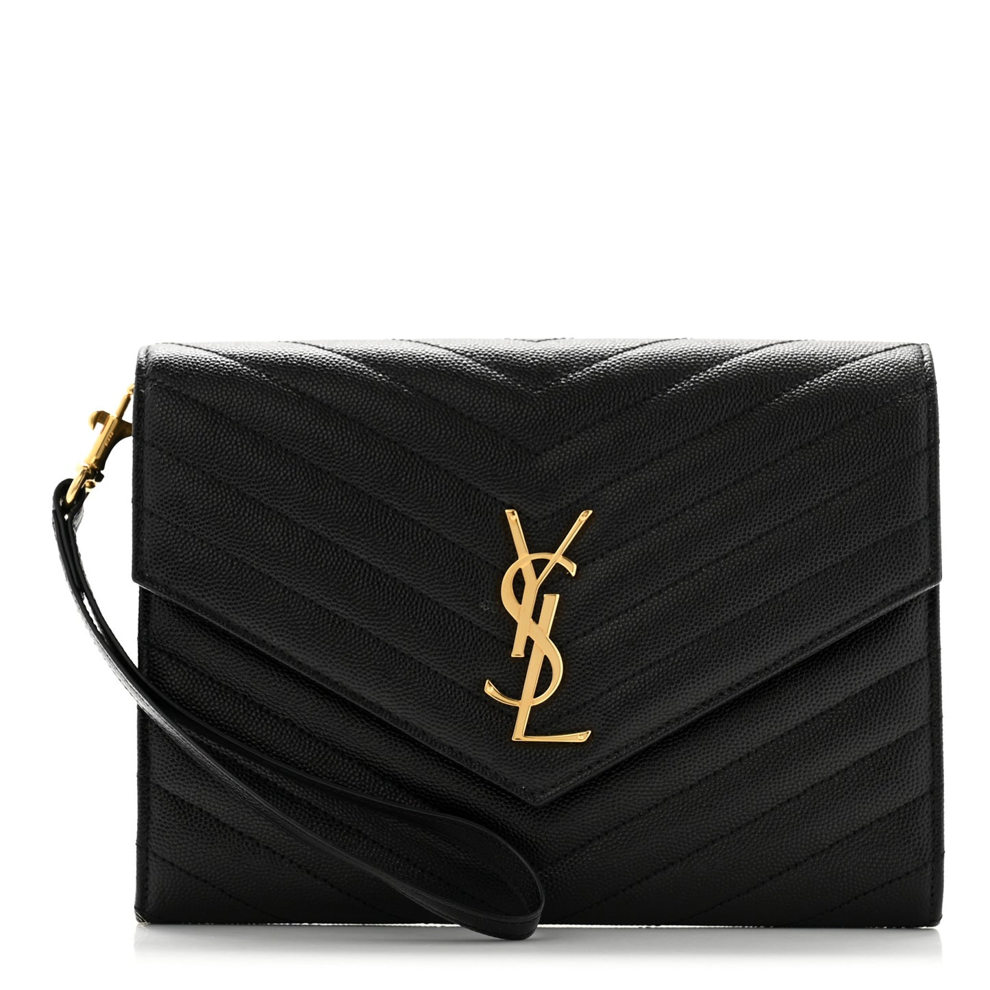 Grain De Poudre Matelasse Chevron Monogram Envelope Clutch Black