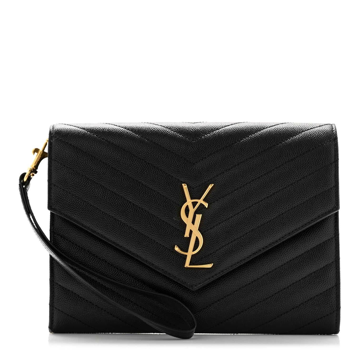 Saint Laurent Grain De Poudre Matelasse Chevron Monogram Envelope Clutch Black 1 of 8