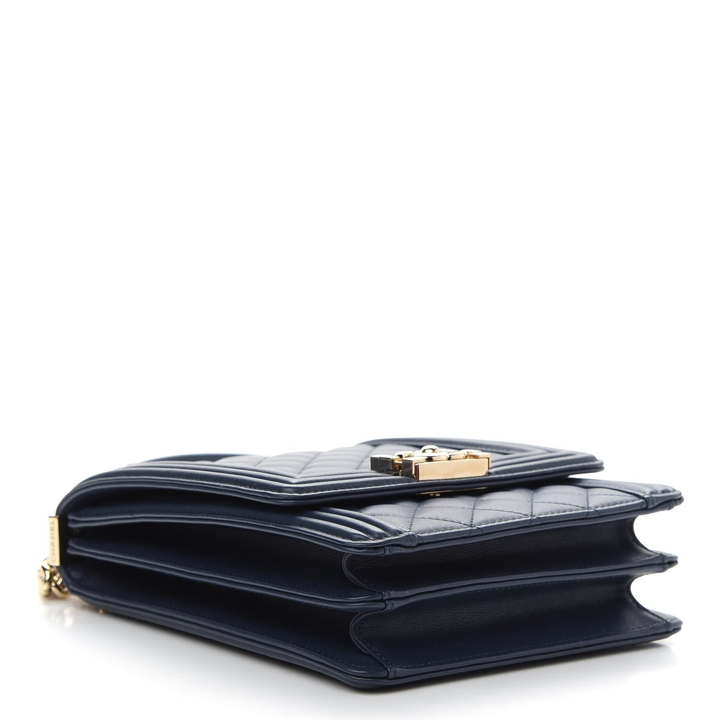 Calfskin Quilted North South Boy Flap Navy