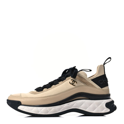 Chanel Velvet Calfskin Mixed Fibers CC Sneakers 36.5 Ivory Black 1 of 8