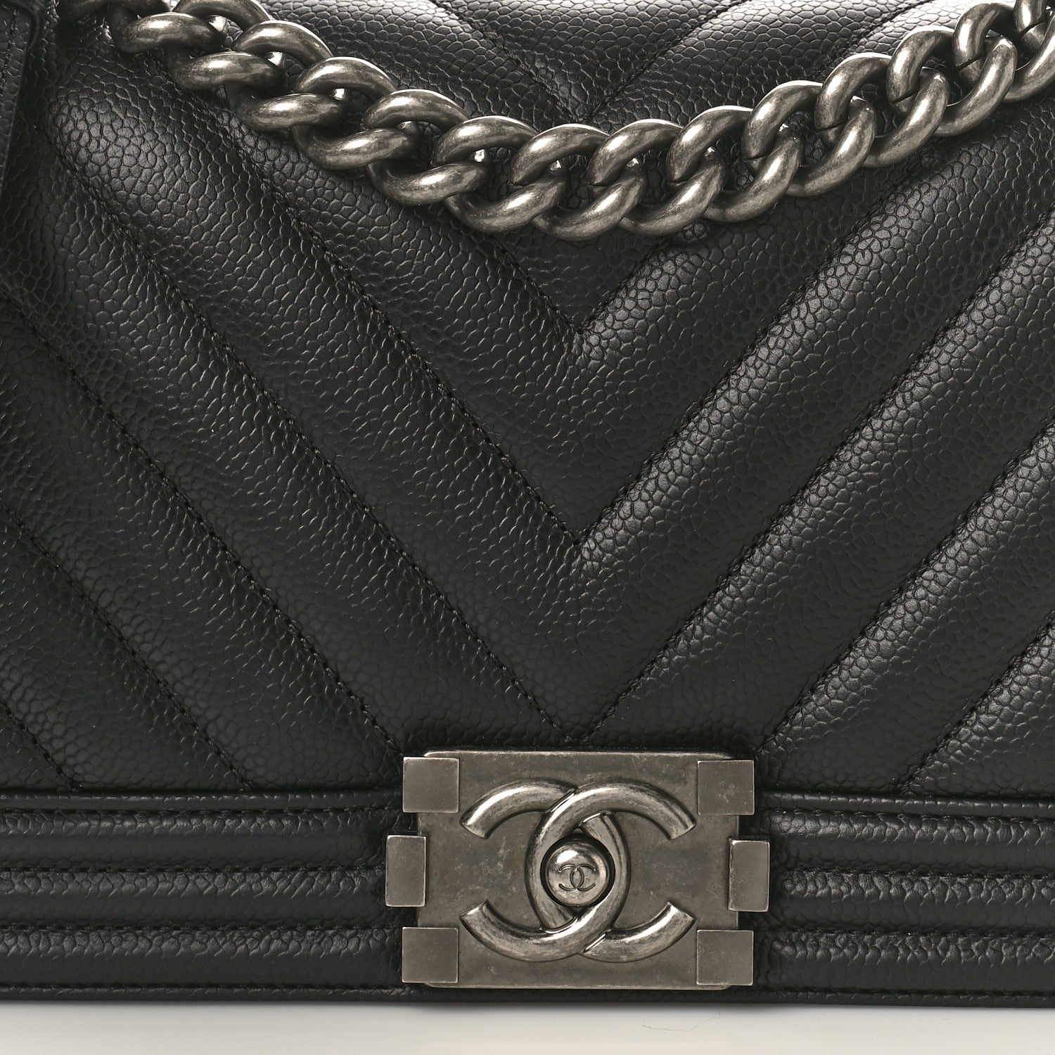 Chanel Caviar Chevron Quilted Medium Boy Flap Black 8 of 11