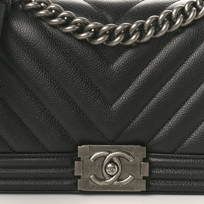 Chanel Caviar Chevron Quilted Medium Boy Flap Black 8 of 11