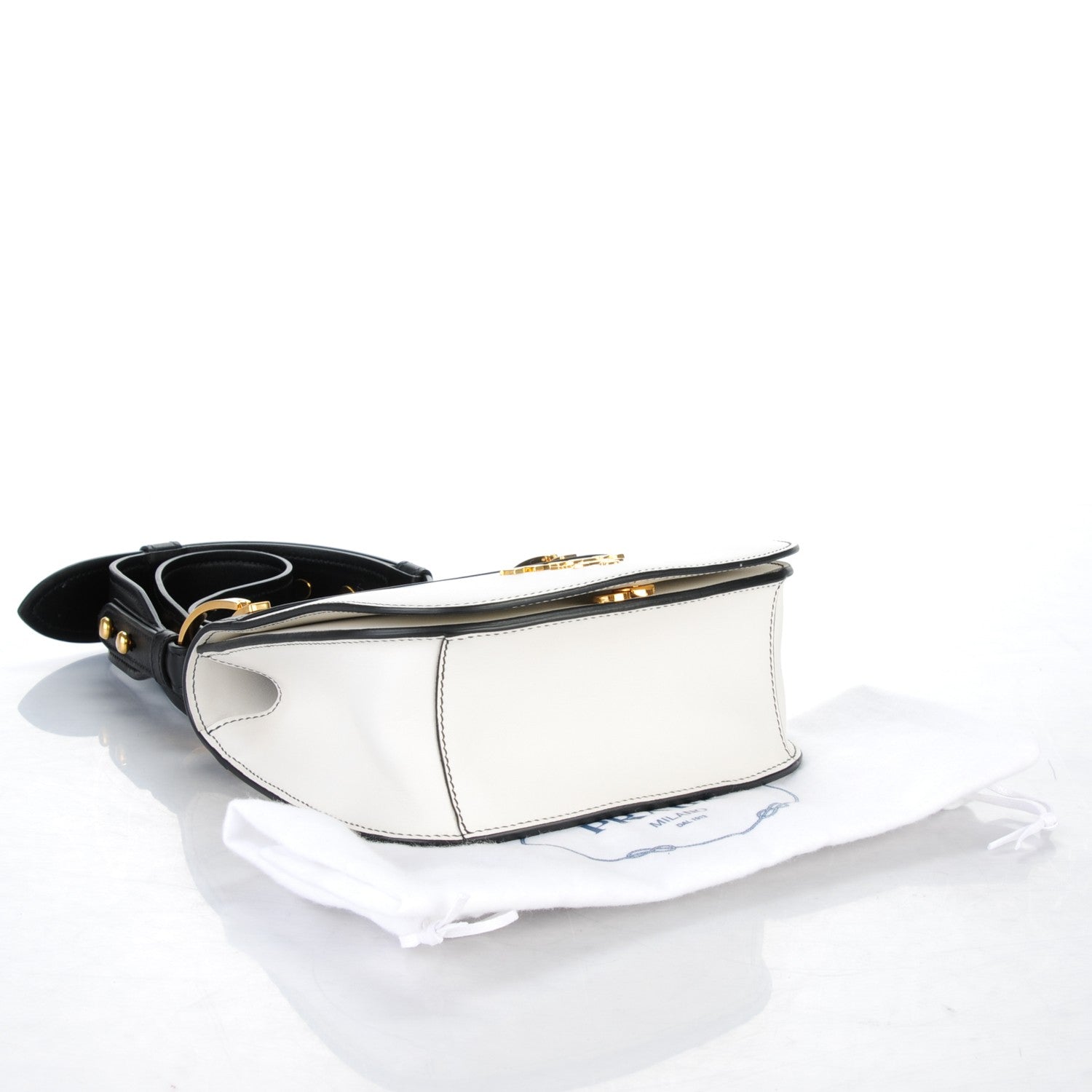 Prada City Calf Pionniere Saddle Bag Black White 4 of 6