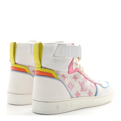 Louis Vuitton Calfskin Nylon Mesh Monogram Womens Boombox High Top Sneakers 37 Bleu Rose 5 of 10