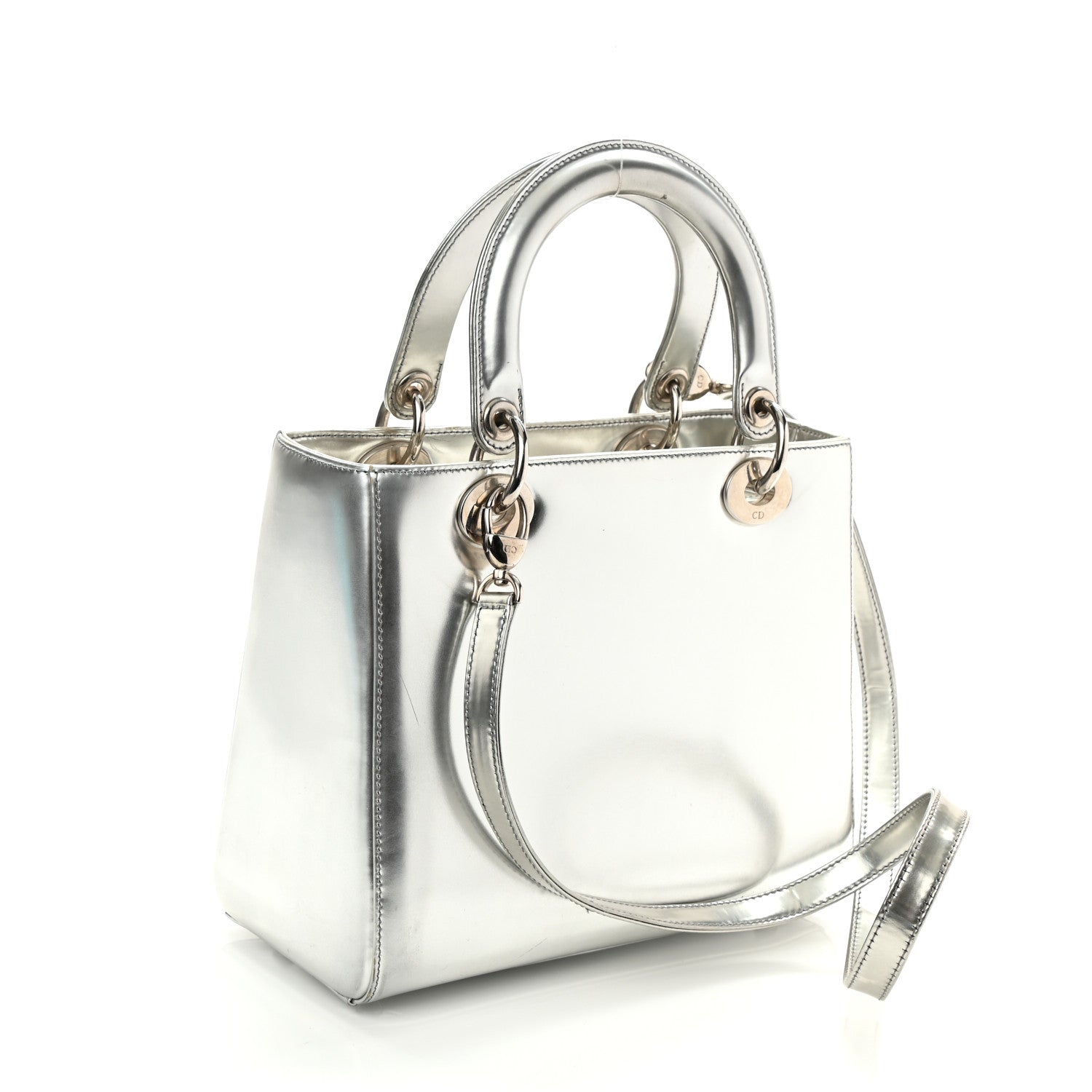 Christian Dior Metallic Patent Calfskin Medium Lady Dior Silver 3 of 12