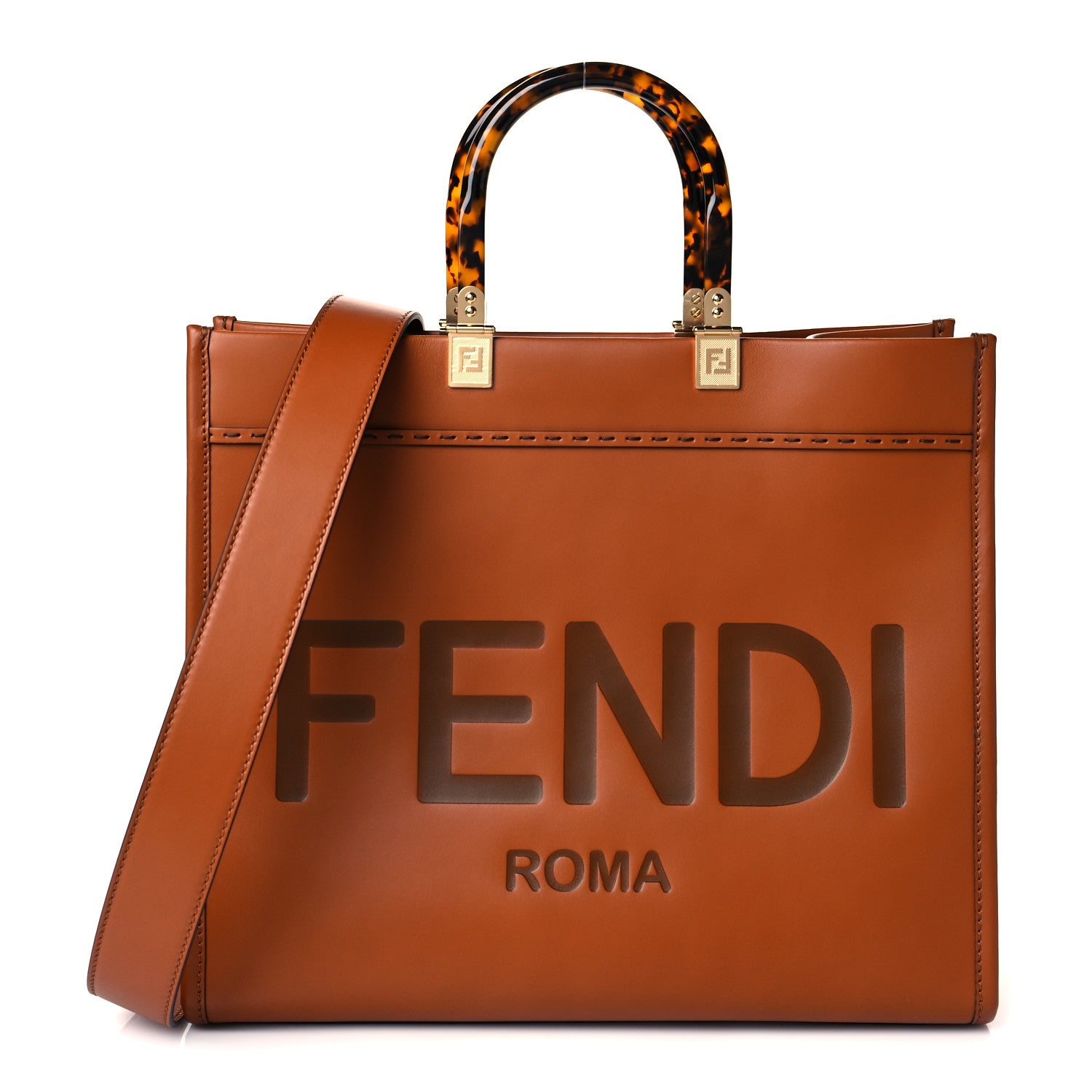 Fendi Vitello King Plexiglass Medium Fendi Sunshine Shopper Tote Cuoio 1 of 10