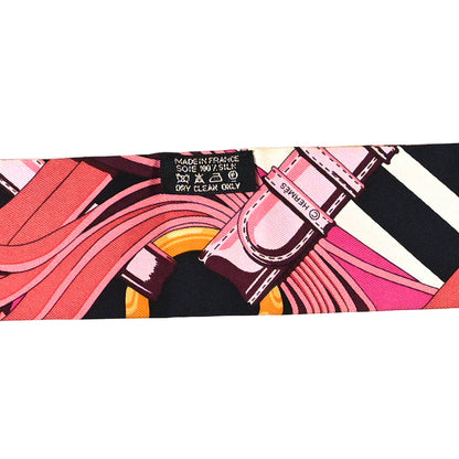 Hermes Silk Coaching Twilly Fuchsia Bleu Black 3 of 3